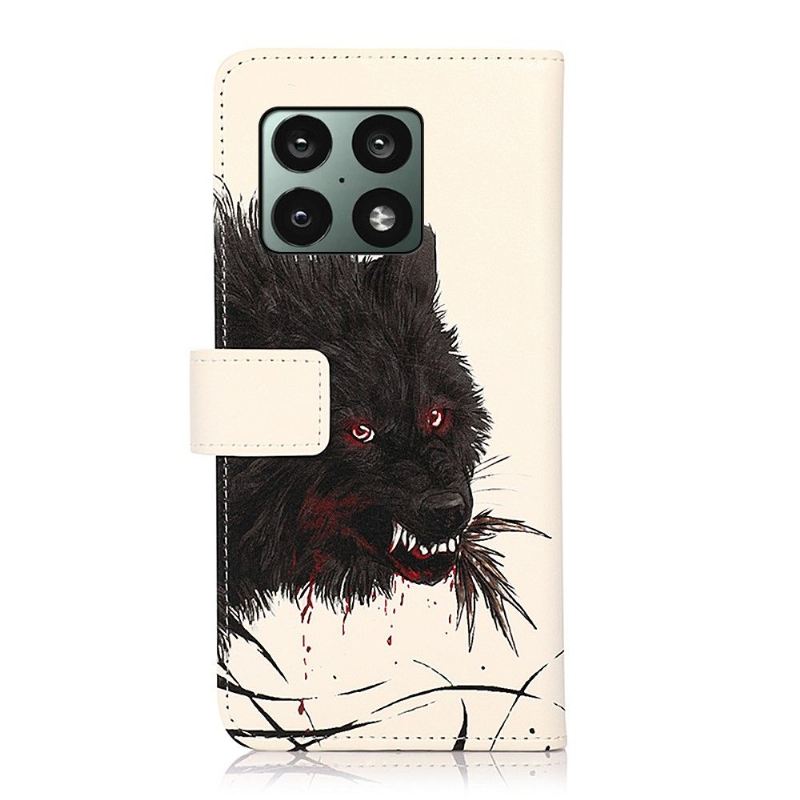 Lederhüllen Für OnePlus 10 Pro Schwarzer Wilder Wolf