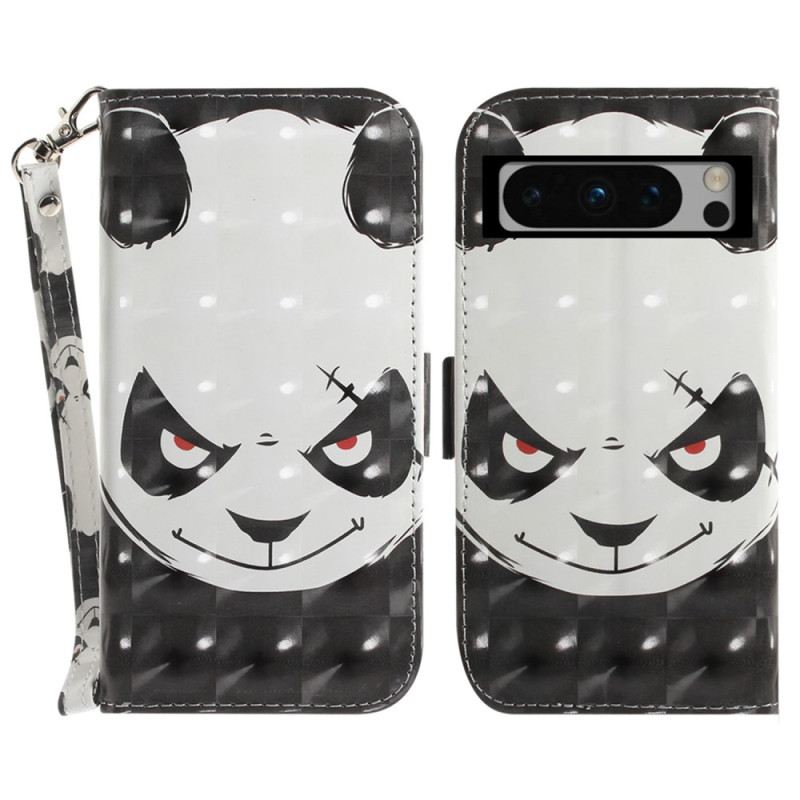 Lederhüllen Google Pixel 8 Pro Handyhülle Wütender Panda Mit Riemen