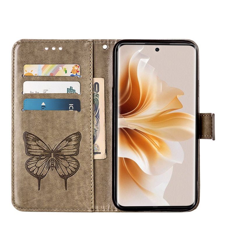 Lederhüllen Oppo Reno 11 Pro 5g Handyhülle Blumenschmetterling Mit Riemen