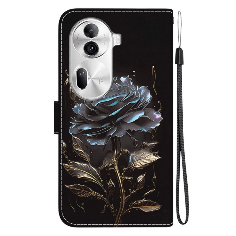 Lederhüllen Oppo Reno 11 Pro 5g Schwarze Rose Mit Riemen