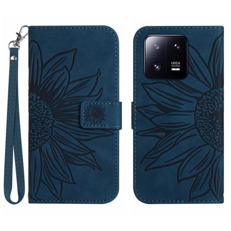 Flip Case Für Xiaomi 13 Pro Blume Mit Schlüsselband