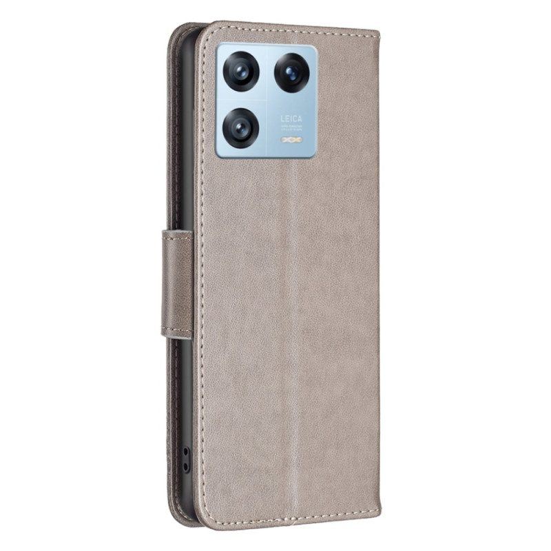 Flip Case Für Xiaomi 13 Pro Mit Kordel Riemchen Mit Schmetterlingen-print