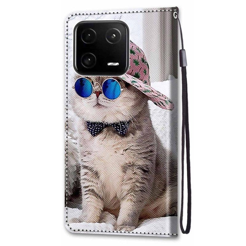 Flip Case Für Xiaomi 13 Pro Mit Kordel Yo Katze Mit Riemen