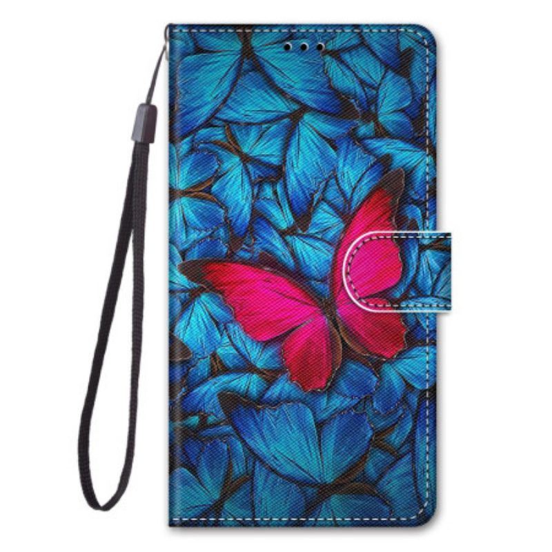 Flip Case Für Xiaomi 13 Pro Roter Schmetterling. Blauer Hintergrund