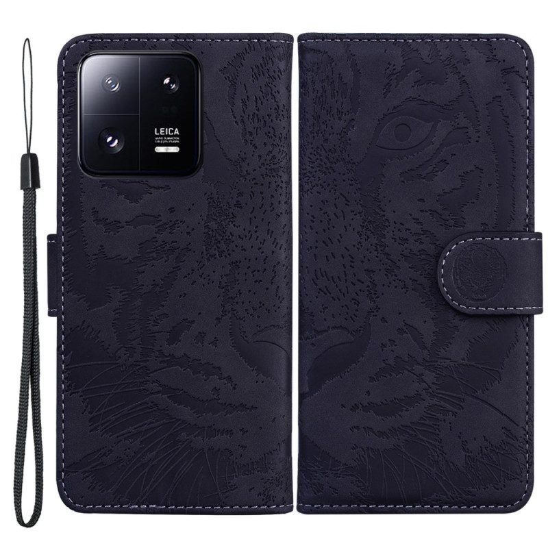 Lederhüllen Für Xiaomi 13 Pro Mit Kordel Riemchen-tiger-print