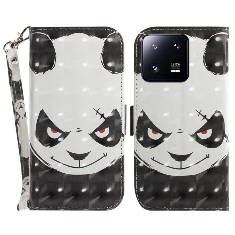 Lederhüllen Für Xiaomi 13 Pro Mit Kordel Wütender Panda Mit Schlüsselband