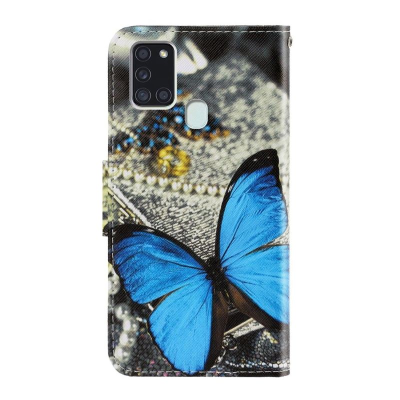 Lederhüllen Für Samsung Galaxy A21s Anti-Sturz Blauer Schmetterling