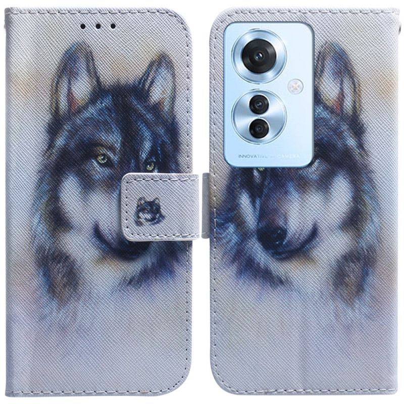 Lederhüllen Für Oppo Reno 11f 5g Aquarell Wolf