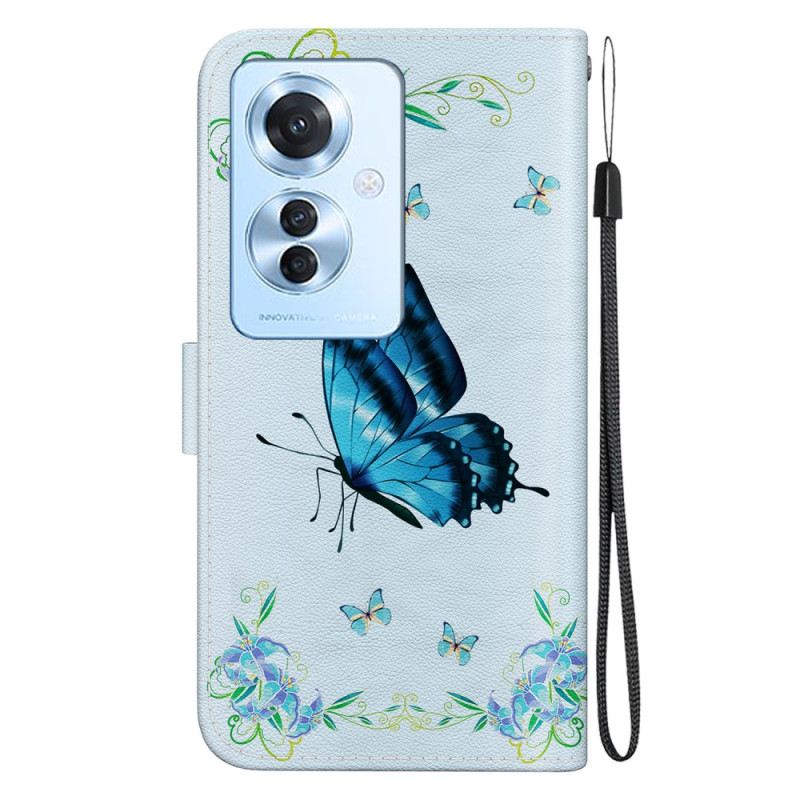 Lederhüllen Oppo Reno 11f 5g Blaue Schmetterlinge Und Blumen