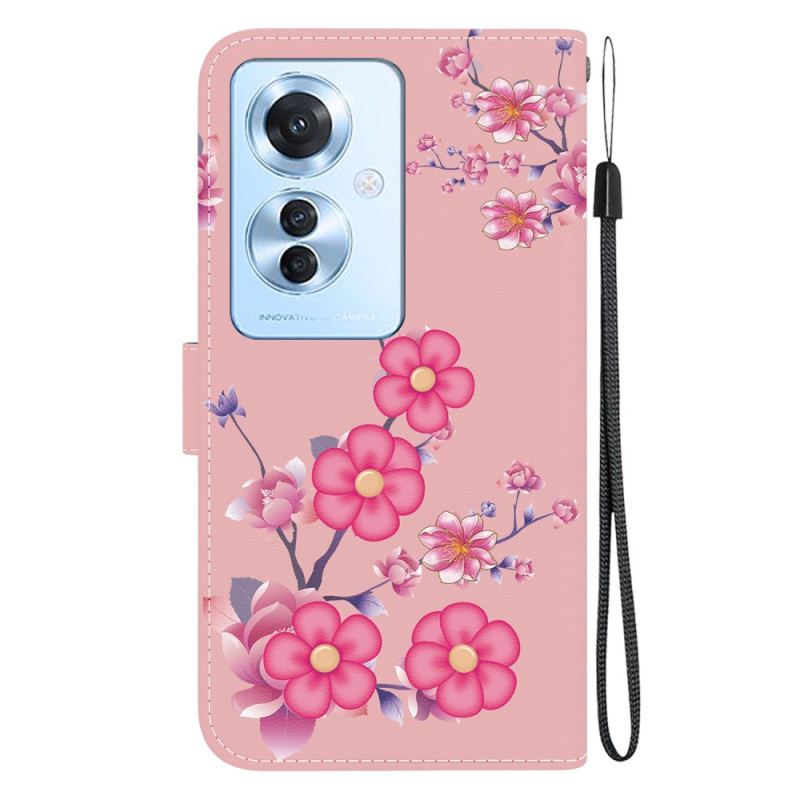 Lederhüllen Oppo Reno 11f 5g Handyhülle Sakura-muster Mit Riemen