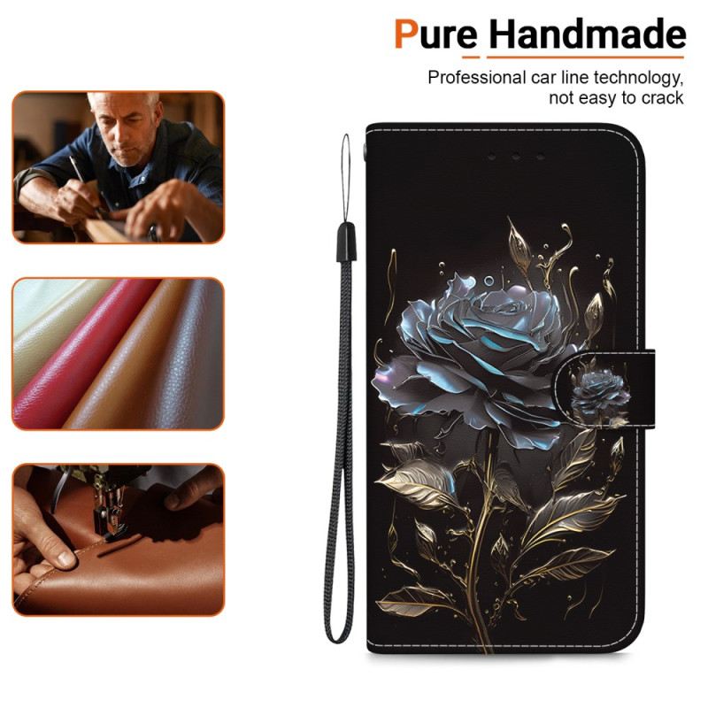 Lederhüllen Oppo Reno 11f 5g Handyhülle Schwarze Rose Mit Riemen