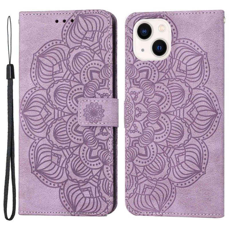 Flip Case Für iPhone 14 Plus Mandala Mit Schlüsselband