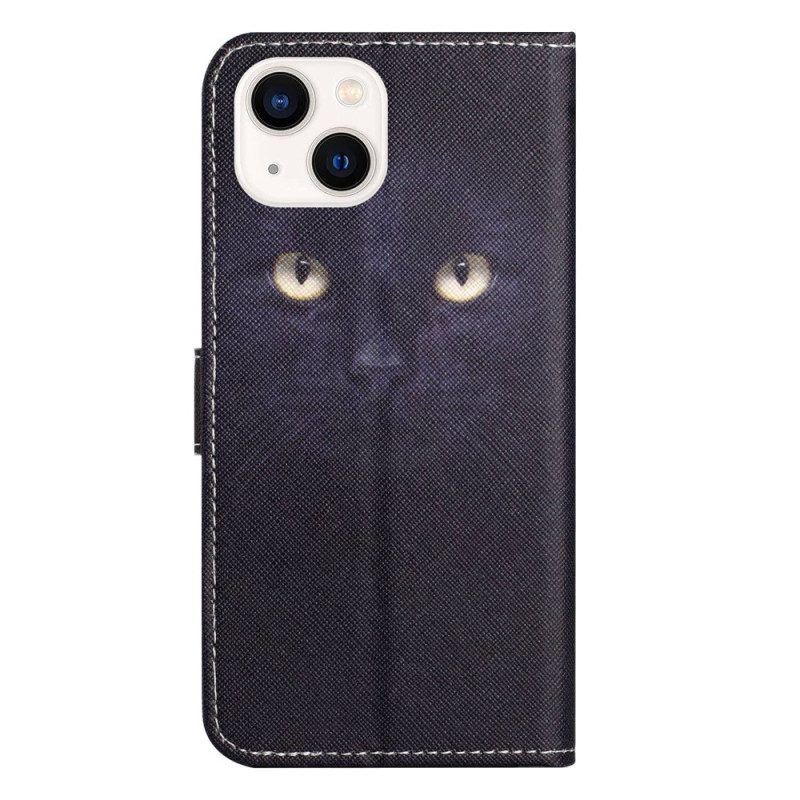 Lederhüllen Für iPhone 14 Plus Mit Kordel Schwarze Katze Mit Riemen