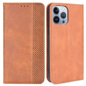 Schutzhülle Für iPhone 14 Plus Flip Case Stilisierter Vintage-ledereffekt