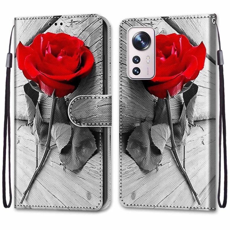 Flip Case Für Xiaomi 12 / 12X Hübsche Blumen Mit Riemen