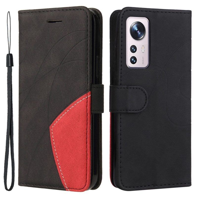 Flip Case Für Xiaomi 12 / 12X Mit Kordel Zweifarbiger Riemen