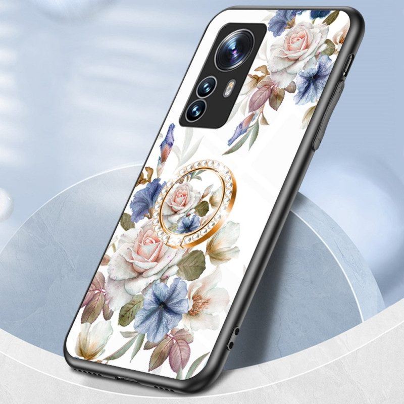 Hülle Für Xiaomi 12 / 12X Gehärtetes Glas Mit Blumenring