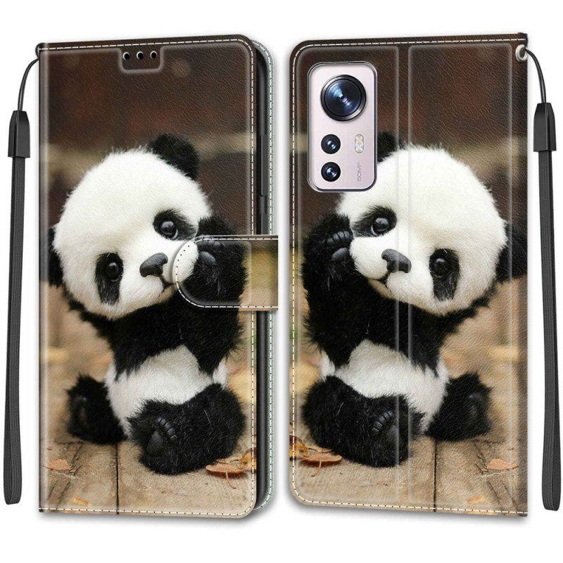 Lederhüllen Für Xiaomi 12 / 12X Mit Kordel Kleiner Panda Mit Riemen