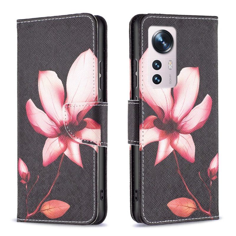 Lederhüllen Für Xiaomi 12 / 12X Pinke Blume