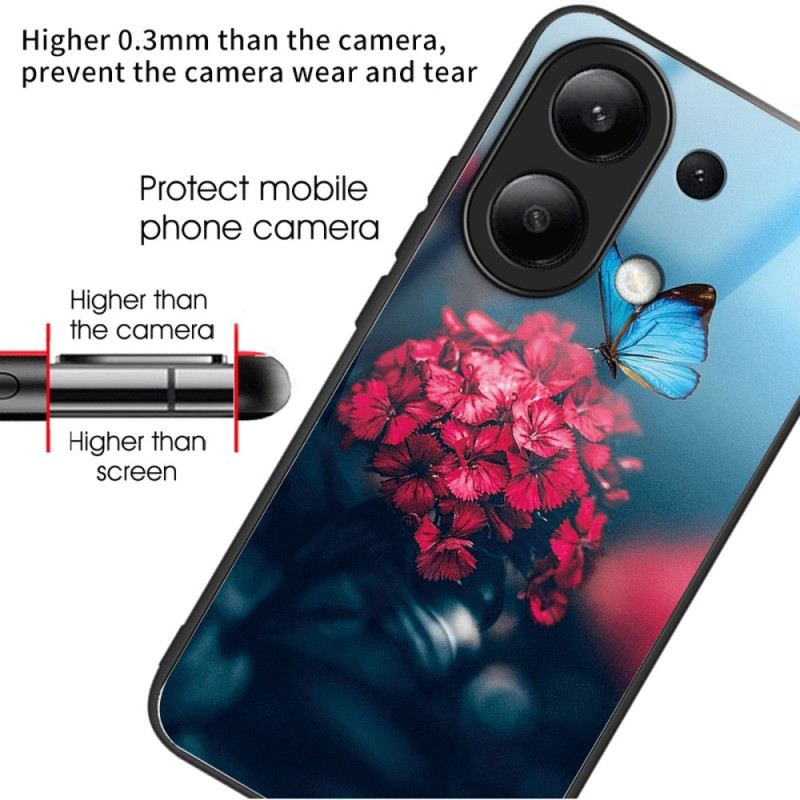 Hülle Xiaomi Redmi Note 13 4g Handyhülle Rote Blumen Und Schmetterlinge Aus Gehärtetem Glas