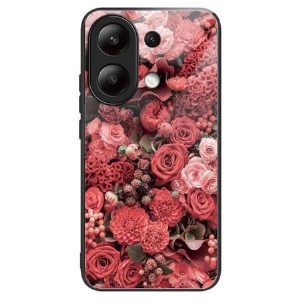 Hülle Xiaomi Redmi Note 13 4g Rote Blumen Aus Gehärtetem Glas