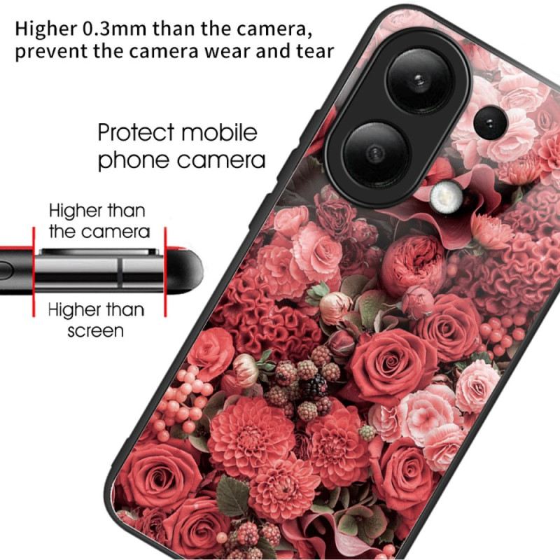 Hülle Xiaomi Redmi Note 13 4g Rote Blumen Aus Gehärtetem Glas