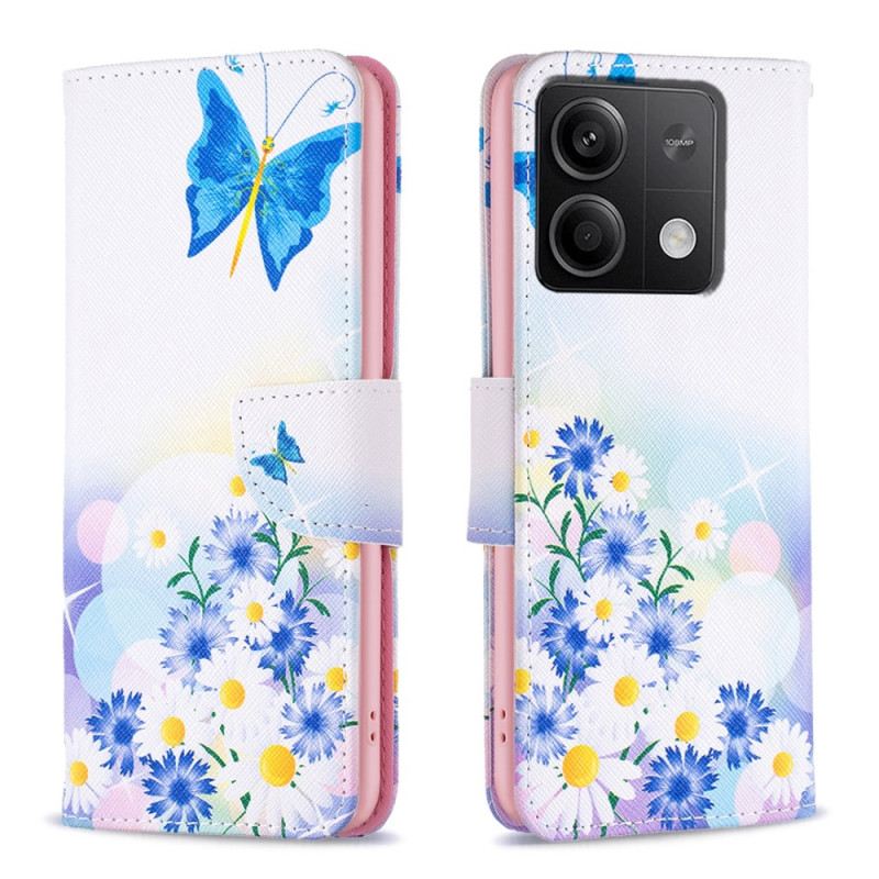 Lederhüllen Xiaomi Redmi Note 13 4g Handyhülle Schmetterlings- Und Blumenaquarell