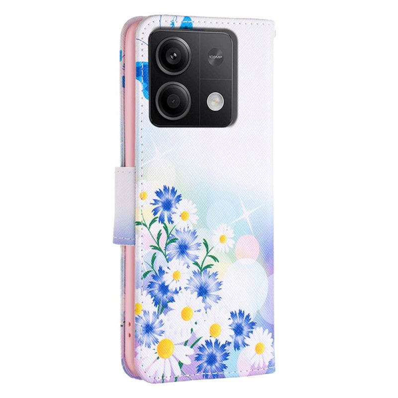 Lederhüllen Xiaomi Redmi Note 13 4g Handyhülle Schmetterlings- Und Blumenaquarell