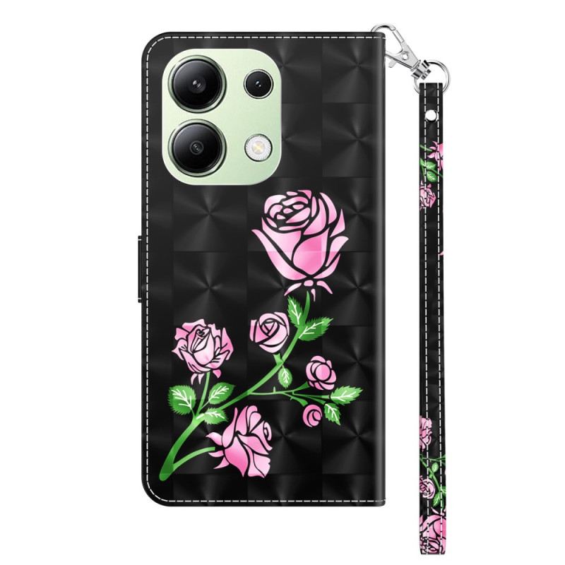 Lederhüllen Xiaomi Redmi Note 13 4g Rosa Blumen Mit Riemen