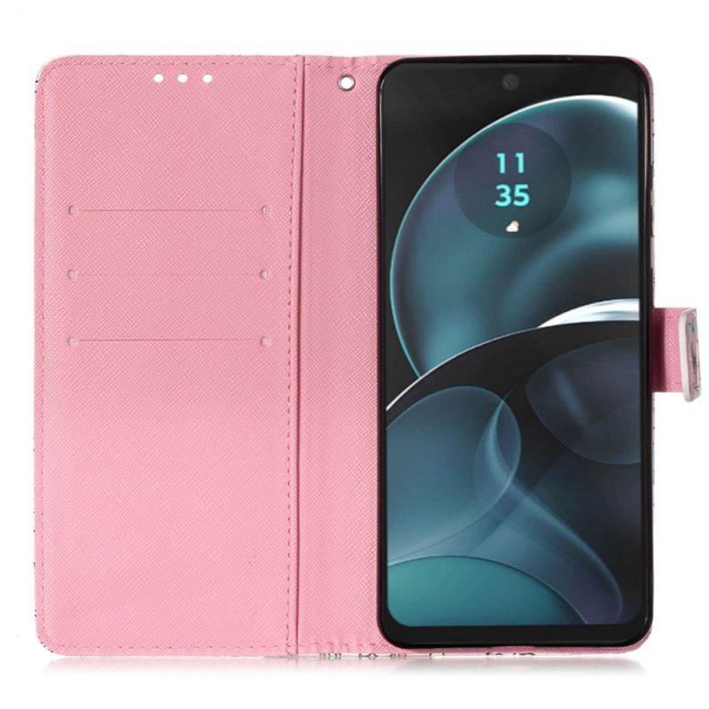 Lederhüllen Xiaomi Redmi Note 13 4g Rosa Schmetterlinge Mit Riemen