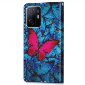 Flip Case Für Xiaomi 11T / 11T Pro Blaue Und Rosa Schmetterlinge