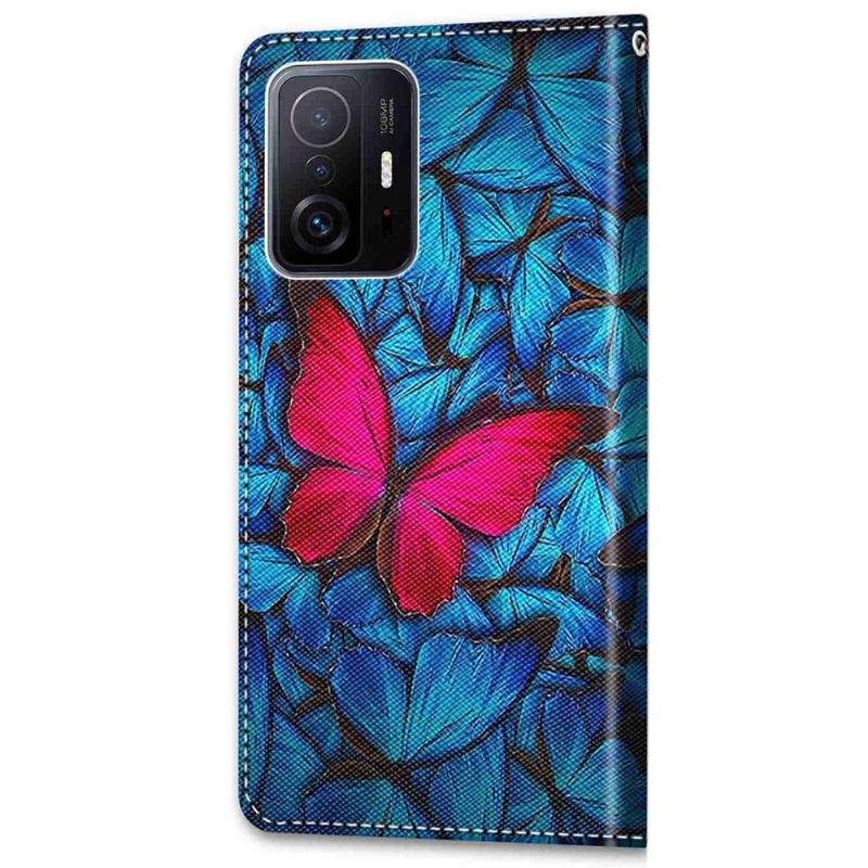 Flip Case Für Xiaomi 11T / 11T Pro Blaue Und Rosa Schmetterlinge