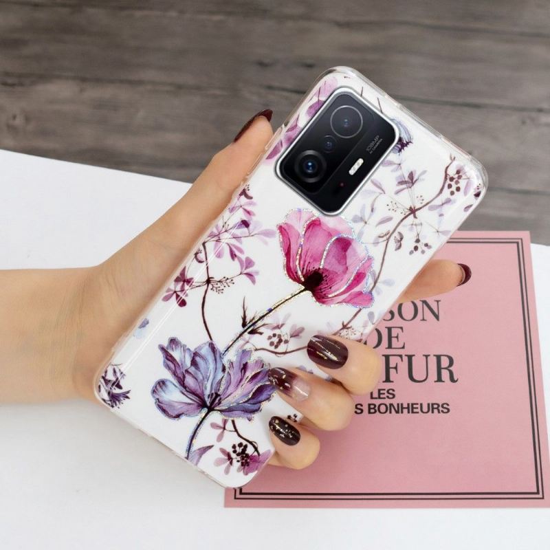 Hülle Für Xiaomi 11T / 11T Pro Violettes Blumensilikon