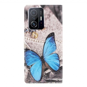 Lederhüllen Für Xiaomi 11T / 11T Pro Blauer Schmetterling