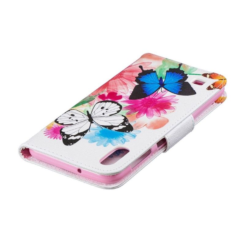 Case Für Samsung Galaxy A10 Schmetterlinge Und Bunte Blumen