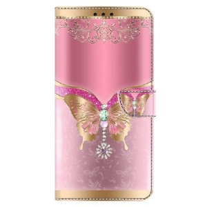 Lederhüllen Xiaomi 14 Gold-rosa Schmetterling