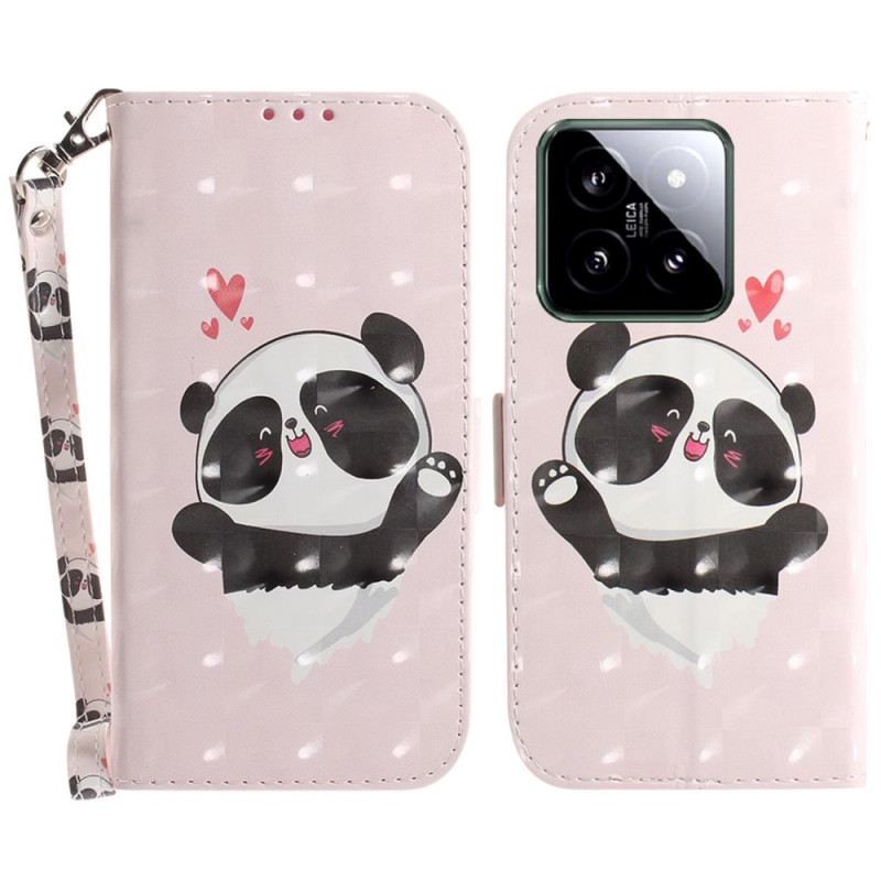 Lederhüllen Xiaomi 14 Handyhülle Panda Love Mit Riemen