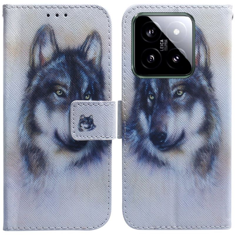 Lederhüllen Xiaomi 14 Wolf-aquarell