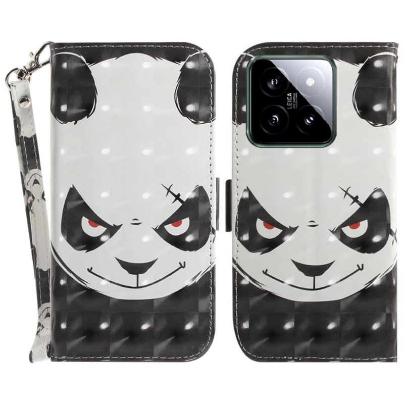 Lederhüllen Xiaomi 14 Wütender Panda Mit Riemen