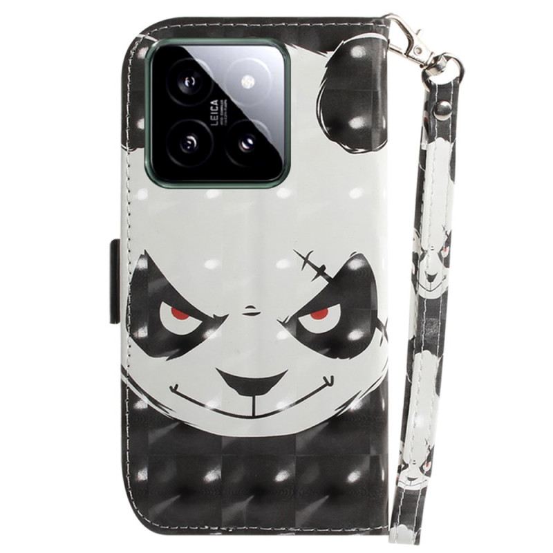 Lederhüllen Xiaomi 14 Wütender Panda Mit Riemen