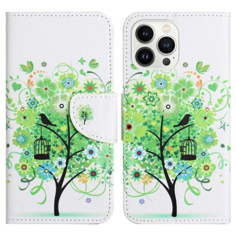 Flip Case Für iPhone 14 Pro Grüner Baum