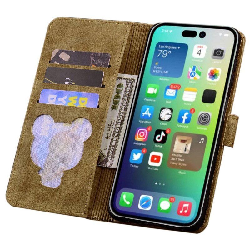 Flip Case Für iPhone 14 Pro Mit Kordel Riemchen-katzen-print