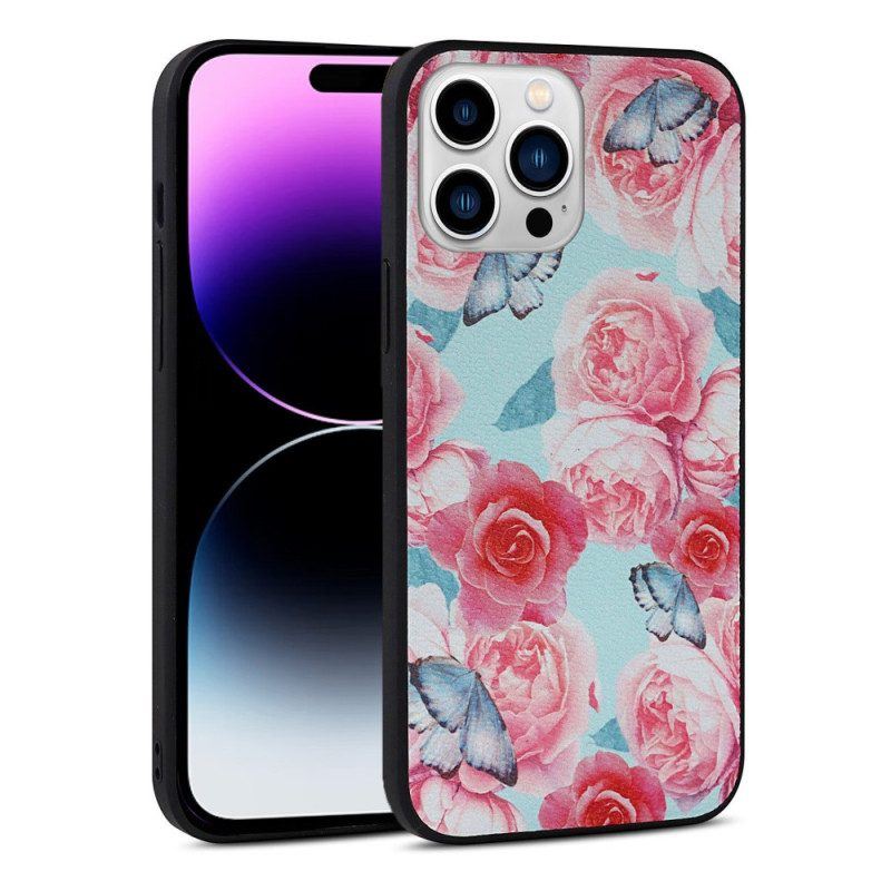 Handyhülle Für iPhone 14 Pro Kunstleder Mit Blumenmuster