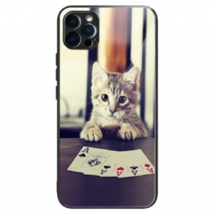 Handyhülle Für iPhone 14 Pro Poker Cat Gehärtetes Glas