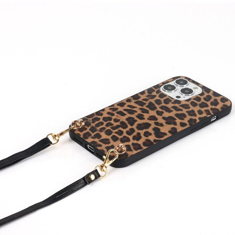 Hülle Für iPhone 14 Pro Leopard Mit Schultergurt