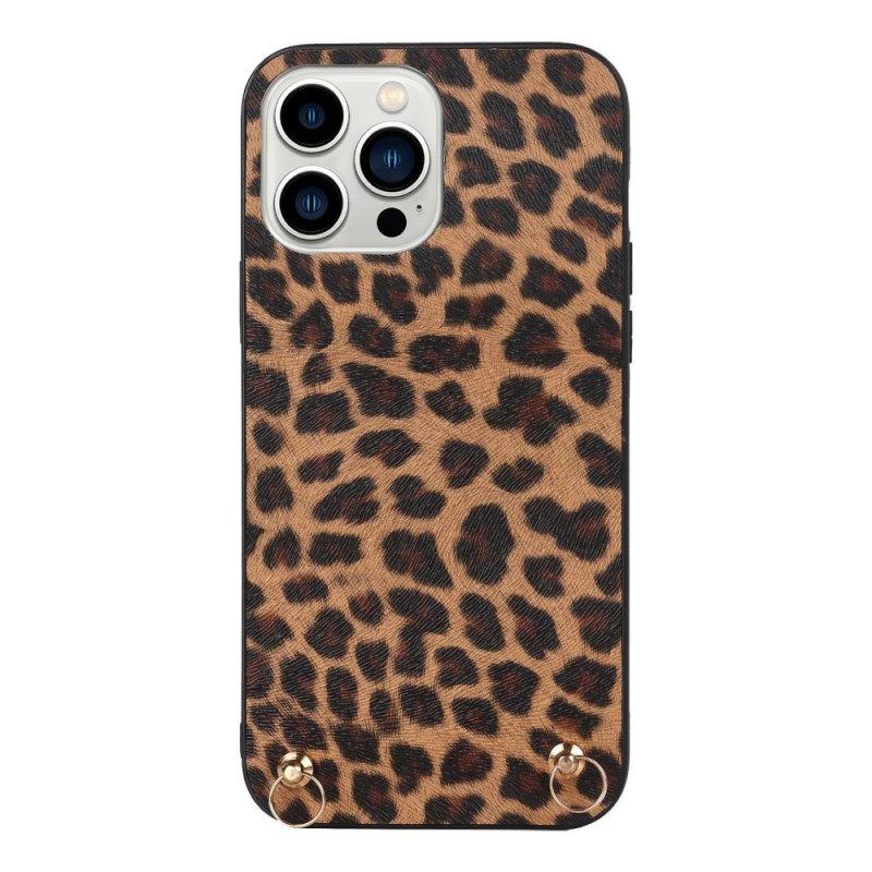 Hülle Für iPhone 14 Pro Leopard Mit Schultergurt