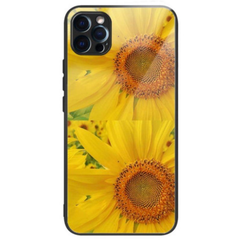 Hülle Für iPhone 14 Pro Sonnenblumen Aus Gehärtetem Glas