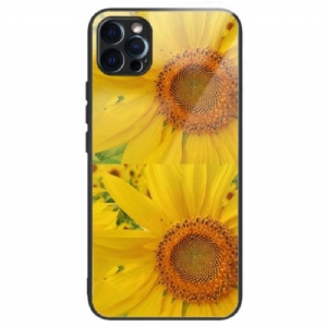 Hülle Für iPhone 14 Pro Sonnenblumen Aus Gehärtetem Glas