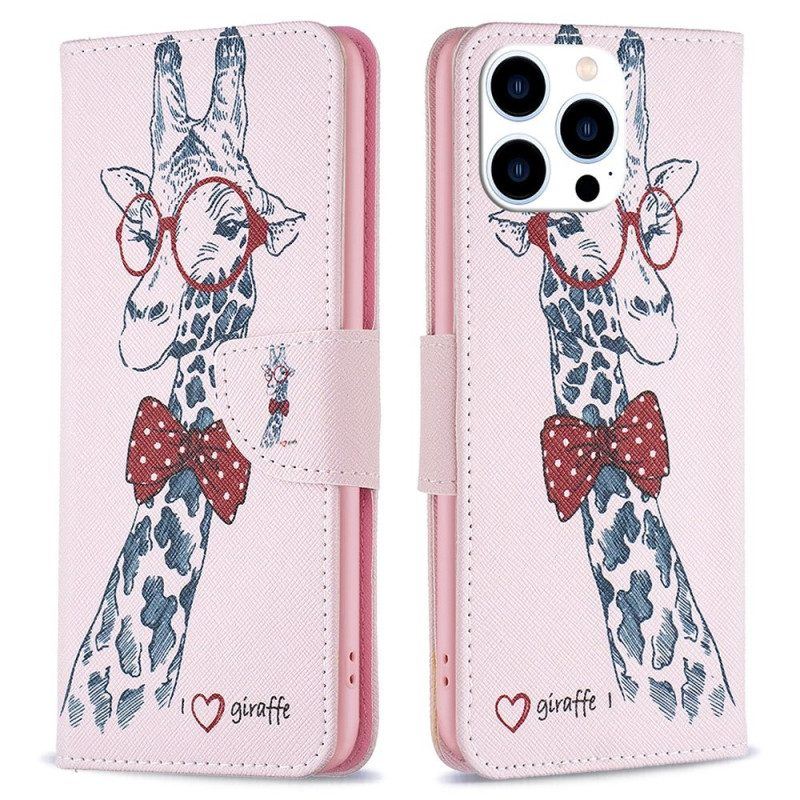 Lederhüllen Für iPhone 14 Pro Kluge Giraffe