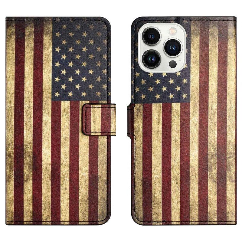 Lederhüllen Für iPhone 14 Pro Vintage Amerikanische Flagge